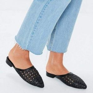 Black Woven Loafer Mules